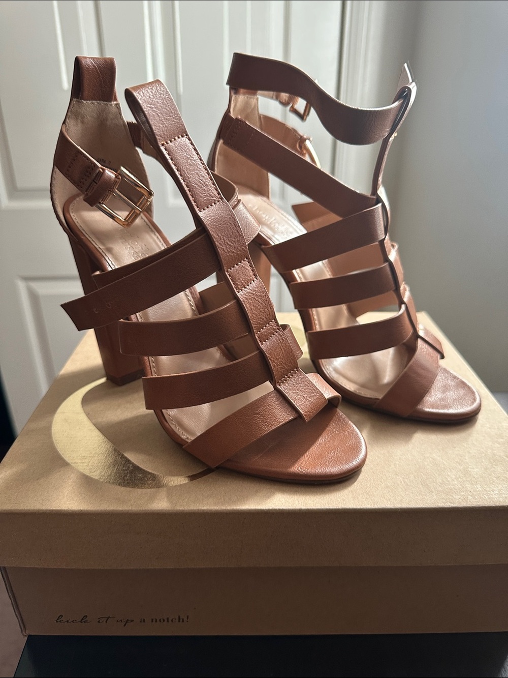 Charlotte Russe Tan Brown Strappy Block Heel Sandals